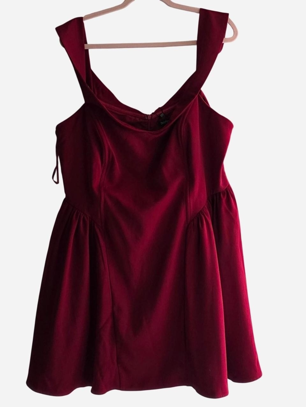Boohoo Plus Burgundy Sleeveless Fit & Flare Mini Dress